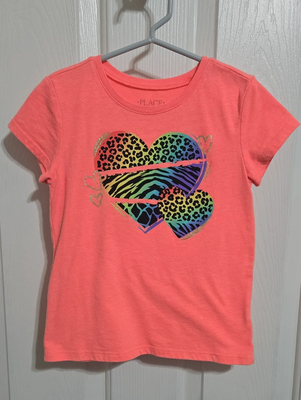 The Children's Place Coral Pink Short Sleeve Tee with Rainbow Animal Heart